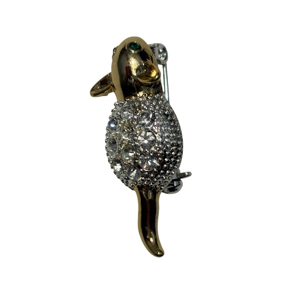 Vintage RMN Gold Tone Green Eye Rhinestone Rodent Mouse Dainty Brooch Pin